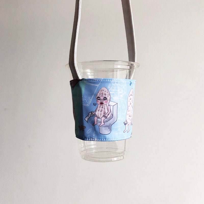 超厌世花生人 防水蓝绿色环保饮料提袋杯套一个 - 随行杯提袋/水壶袋 - 防水材质 多色