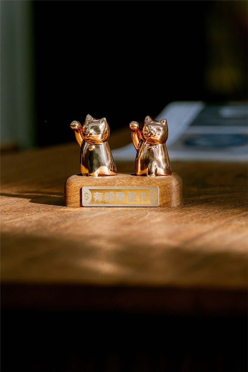 【双幼猫组_玫瑰金色 | 无香氛】招财猫 呼运猫 礼物 摆设 招财 - 摆饰 - 其他金属 金色