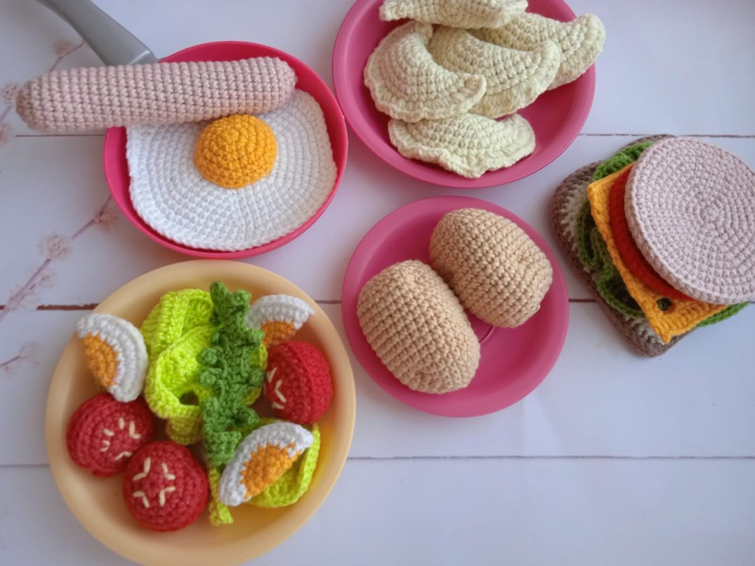 Crochet play food set Play food set for kids kitchen Pretend play - 玩具/玩偶 - 棉 多色