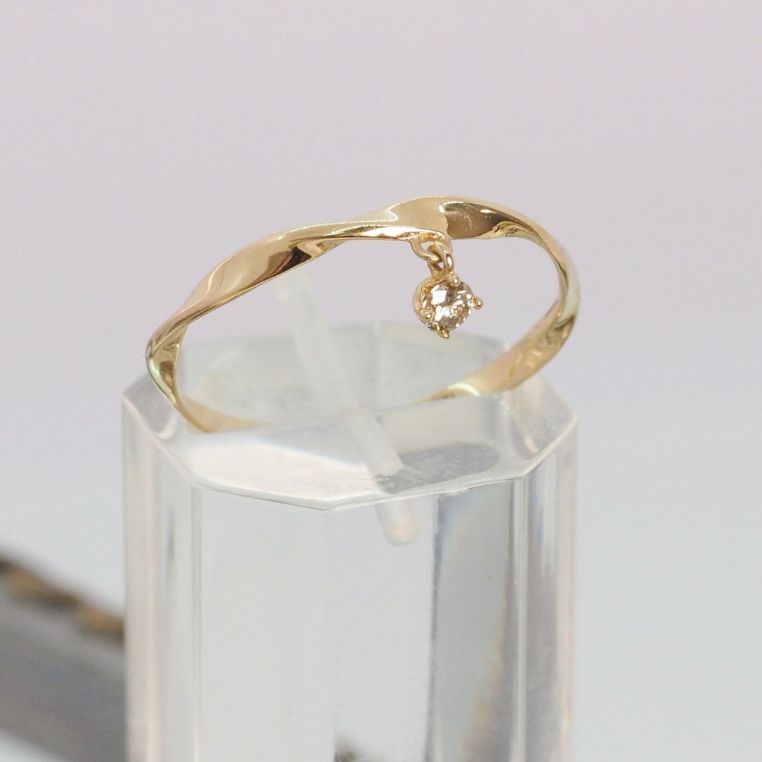18K金棕色钻石金色扭纹戒指 18K Gold The Dangling Brown Diamon - 戒指 - 贵金属 