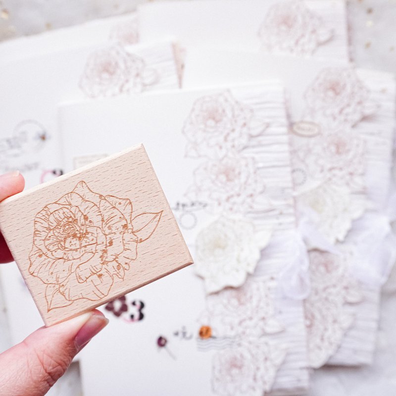 玫瑰花 手帐木质大印章 - 印章/印台 - 木头 