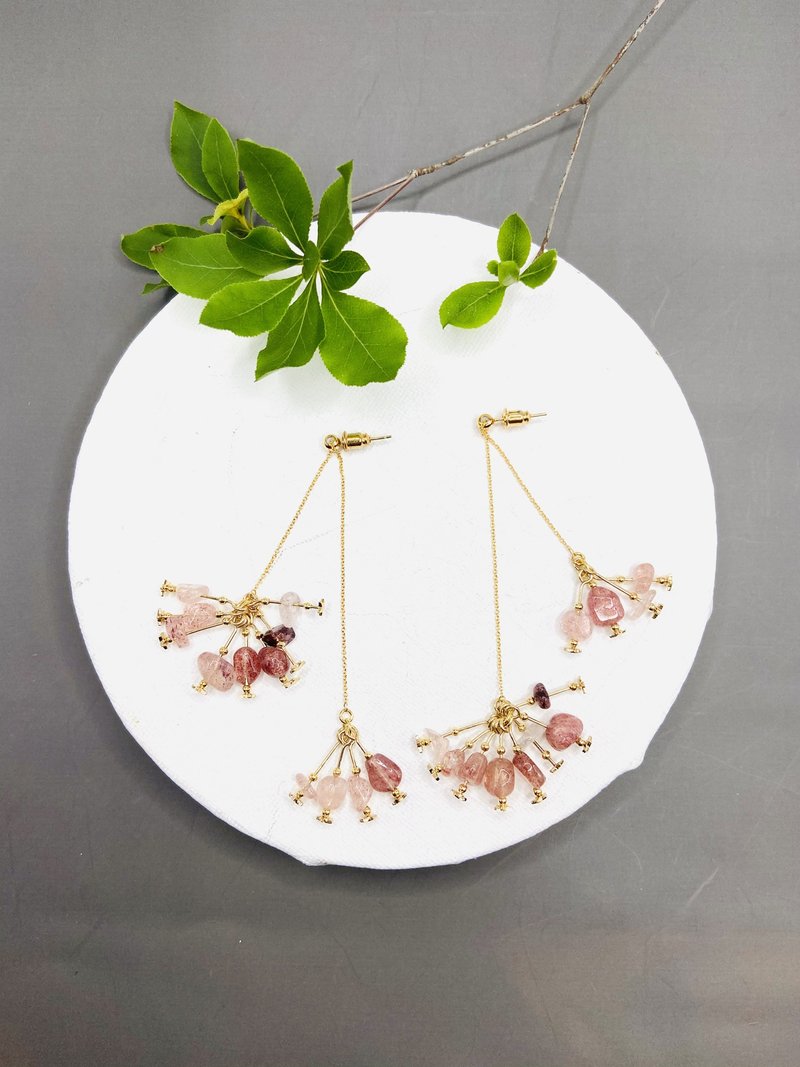 COLE COOL天然草莓晶纯银可调长短耳环耳夹 - 耳环/耳夹 - 半宝石 粉红色