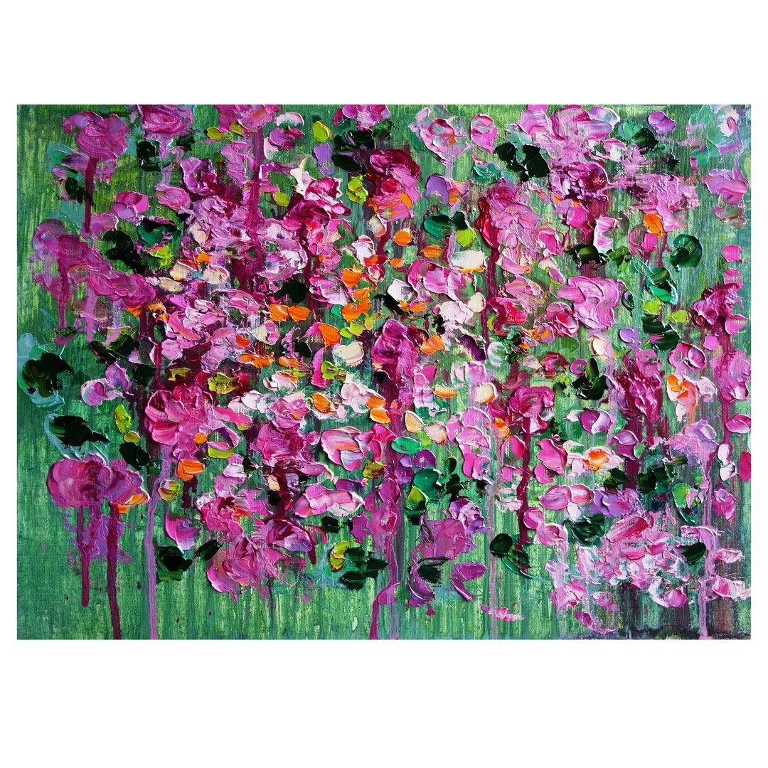 Flowers Painting Oil  油畫原作 Abstract Floral Original Art Wildflowers Impasto - 海报/装饰画/版画 - 颜料 多色