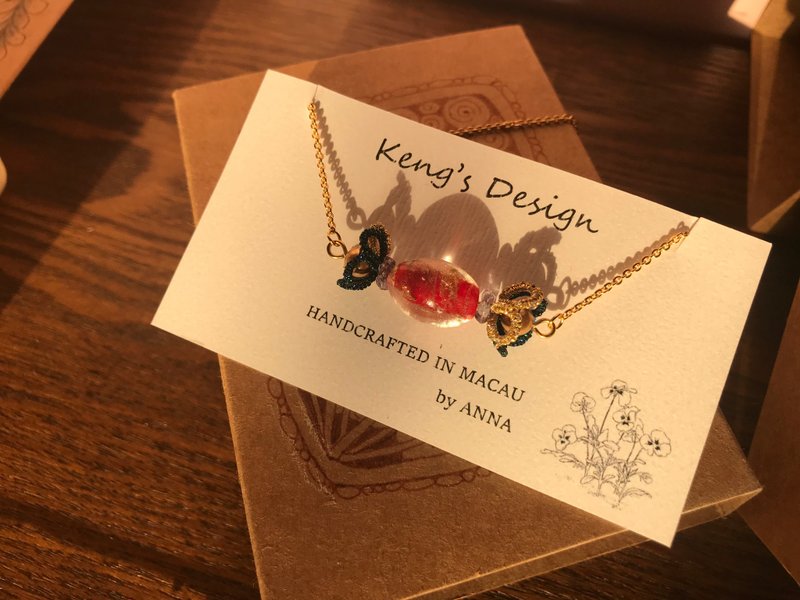 糖果系列・红色－手织蕾丝琉璃糖果项链 圣诞 礼物 尾牙 跨年 - 项链 - 琉璃 红色