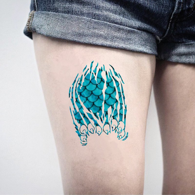 OhMyTat 美人鱼鳞片 Mermaid Scale 刺青图案纹身贴纸 (2 张) - 纹身贴 - 纸 绿色