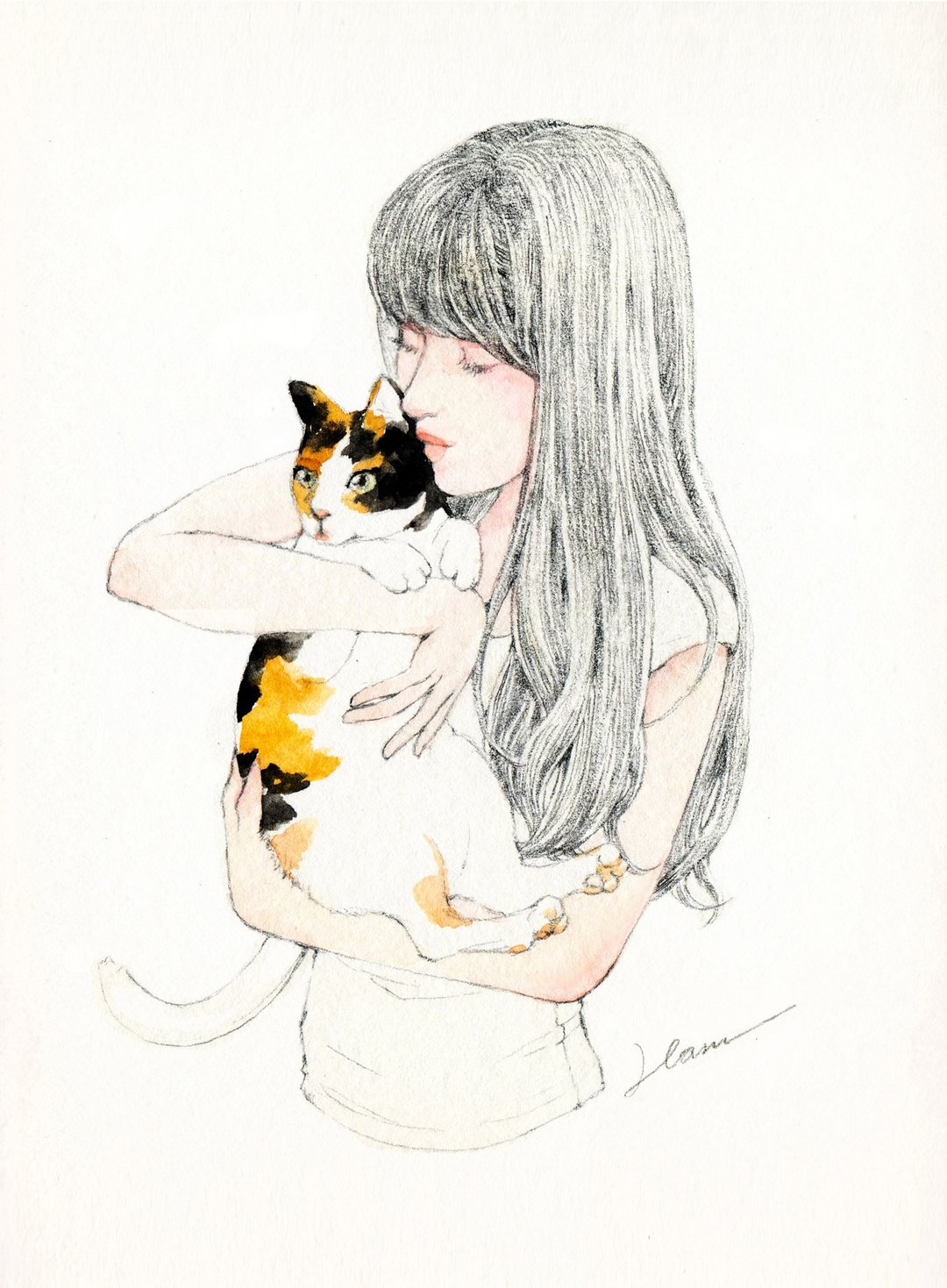 Atelier Hanu 定制水彩画像订制 人物画 + 宠物画 - 订制画像 - 纸 白色