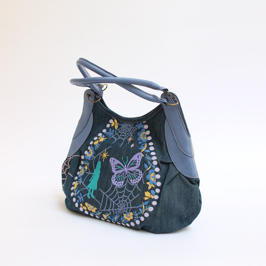 Girl's dream embroidery · Granny bag - 侧背包/斜挎包 - 棉 蓝色
