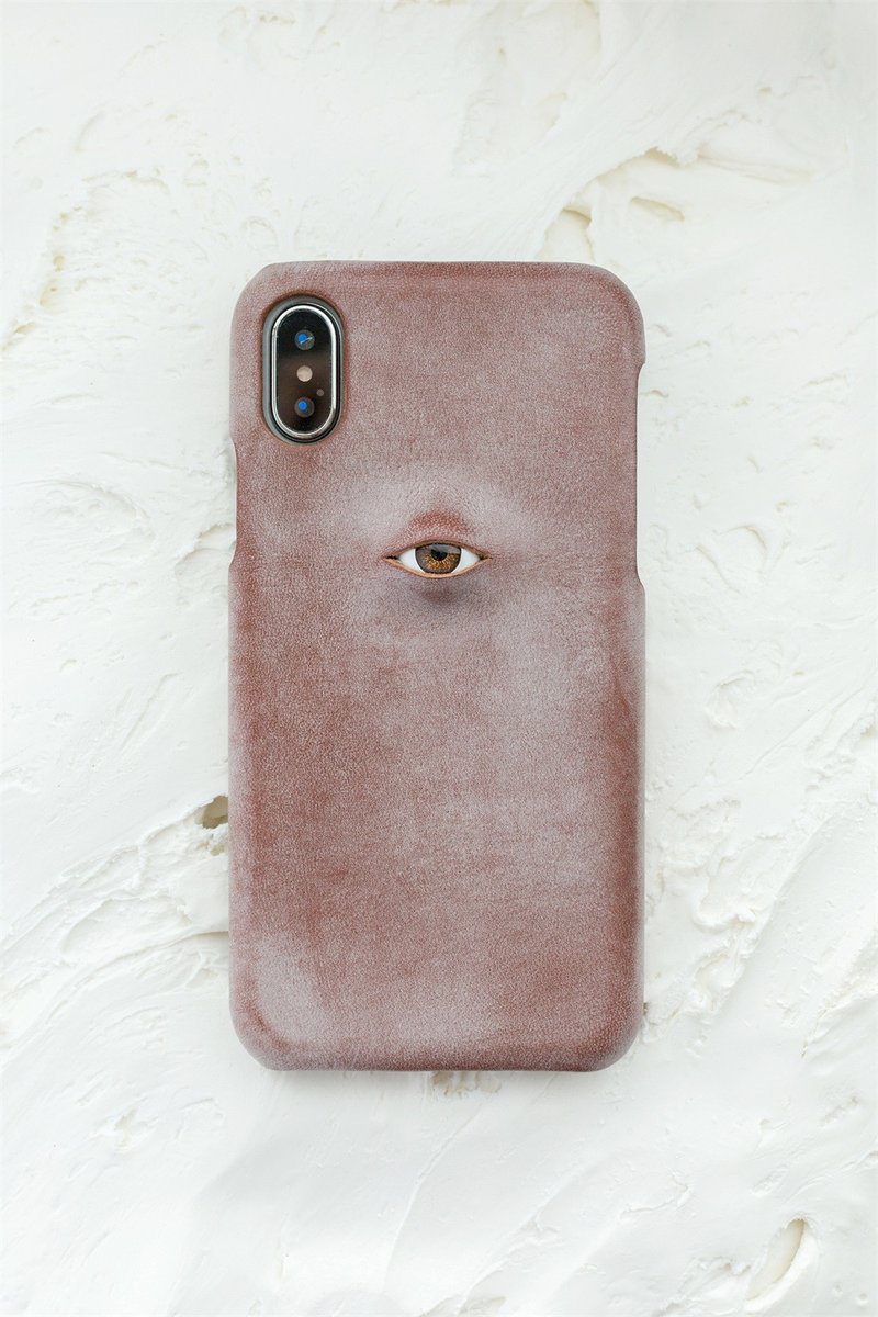 咖啡色 眼珠題材 手工真皮iPhone手機殼 保護套 意大利植鞣牛皮 - 手机壳/手机套 - 真皮 咖啡色