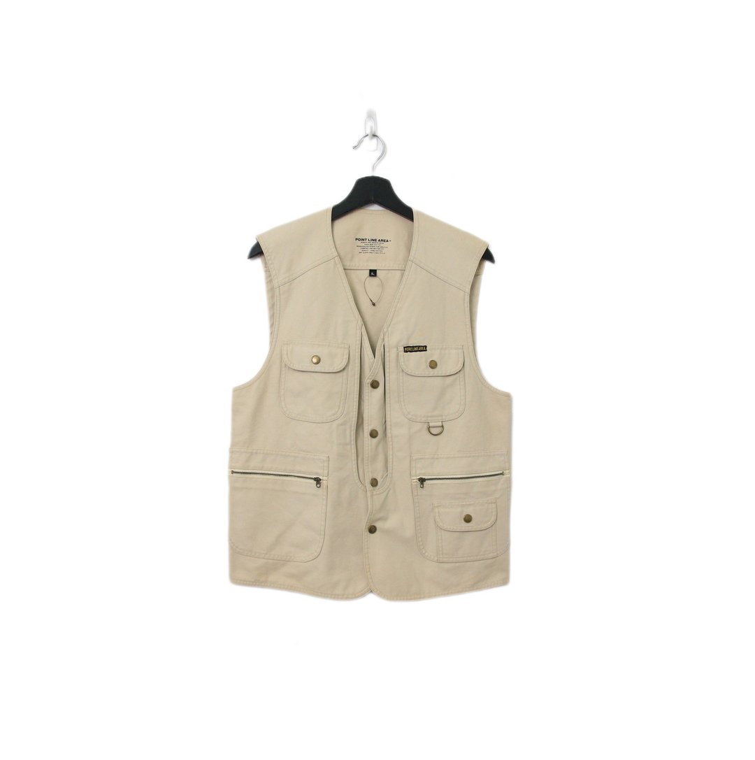 Back to Green-经典钓鱼背心 象牙白丹宁风 v-32/vintage vest - 女装背心 - 棉 