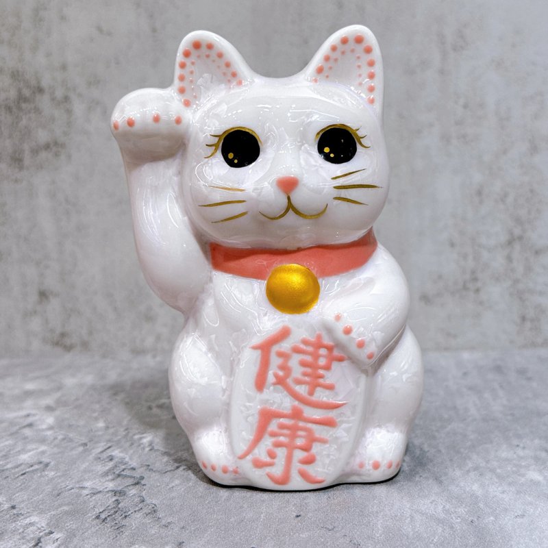 【健喵萌心】日本清水烧招财猫 | 花结晶 桃 健康 右 特小 - 摆饰 - 瓷 粉红色