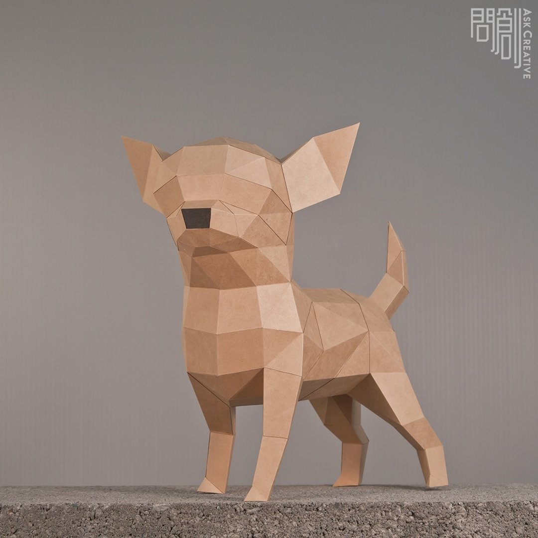 DIY手作3D纸模型摆饰 狗狗系列 -吉娃娃 (4色可选) - 玩偶/公仔 - 纸 卡其色