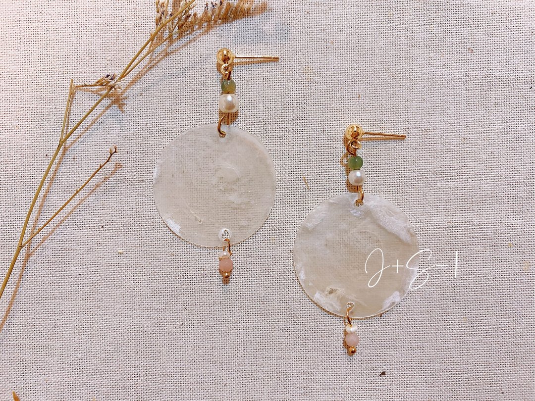 这+//水晶耳环系列//纯银/天然矿石/珍珠/镜贝/handmade/earring - 耳环/耳夹 - 纯银 