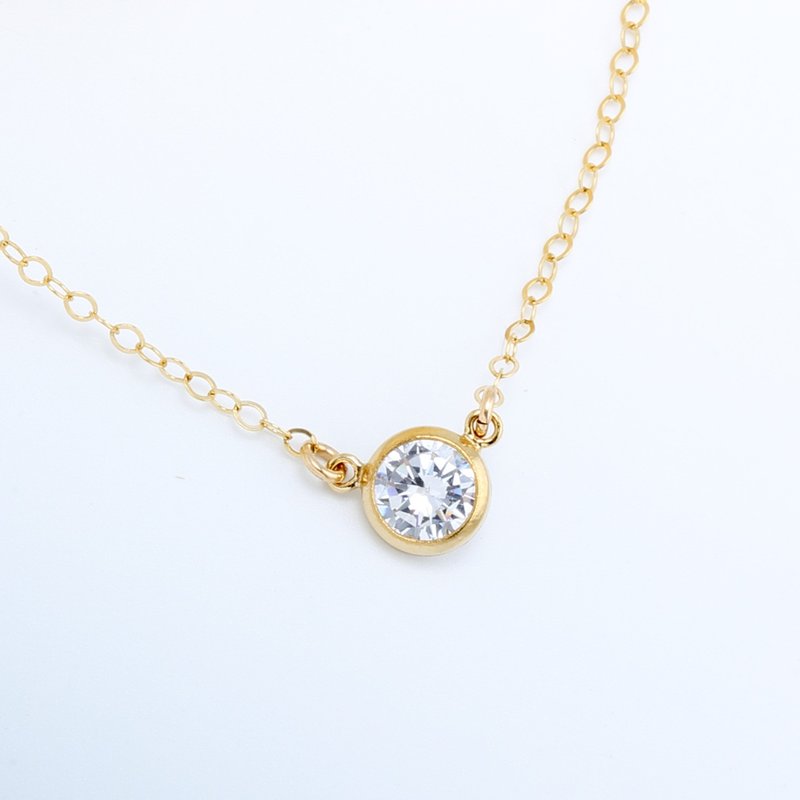 【Angel & Me】14KGF CZ 包金 简约 单钻 瑞士人造钻石 项链 - 项链 - 钻石 金色