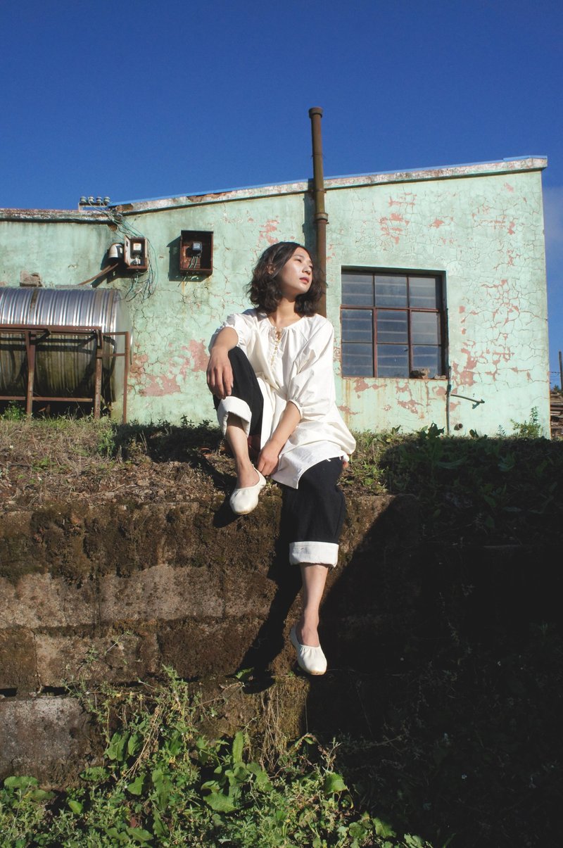 亚麻黑白农夫裤 - 女装长裤 - 棉．麻 黑色