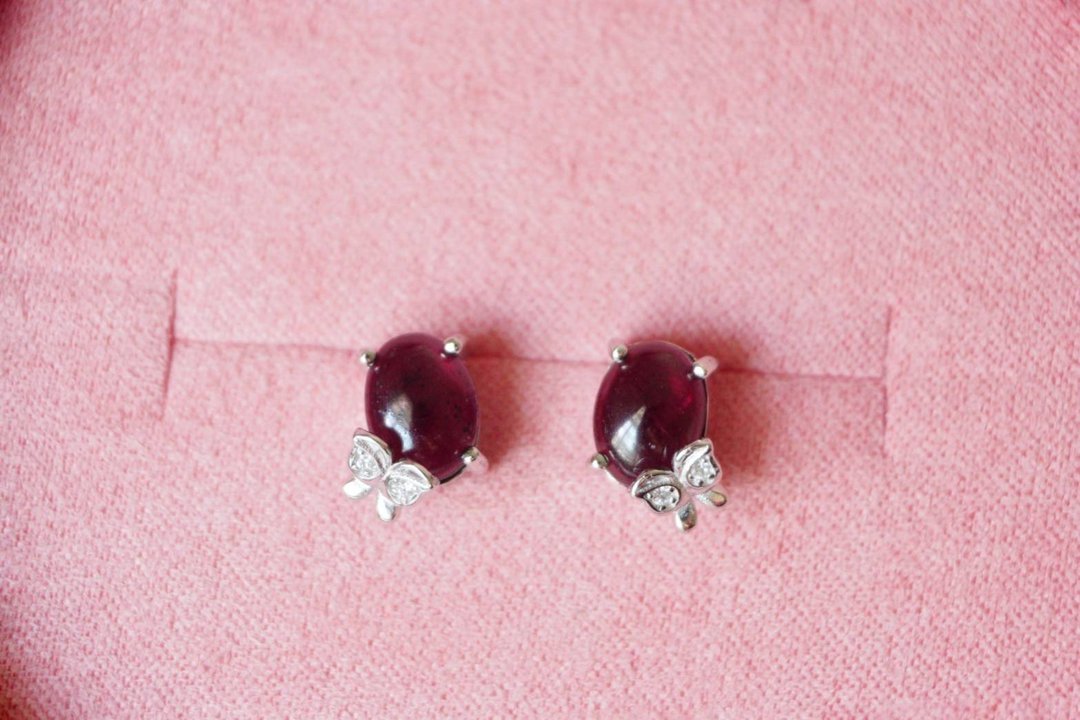 Stud Earrings Natural Garnet Silver925. - 耳环/耳夹 - 纯银 红色