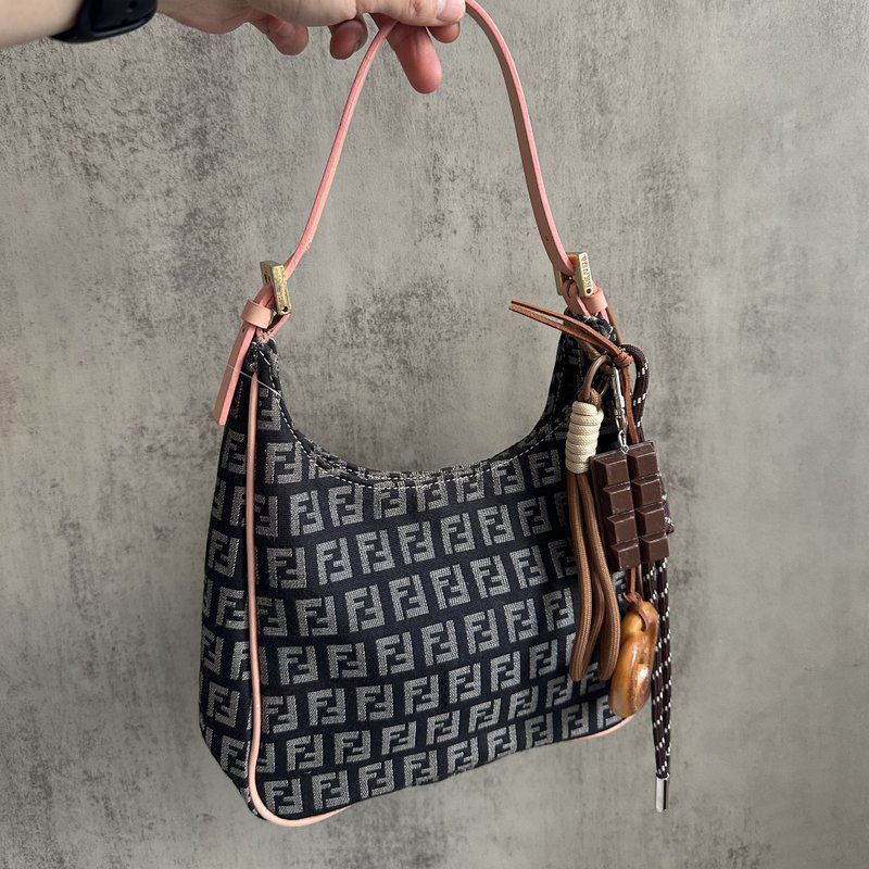 FENDI 芬迪 Zucchino 单肩包 FF 标志 手提包 - 侧背包/斜挎包 - 棉．麻 蓝色