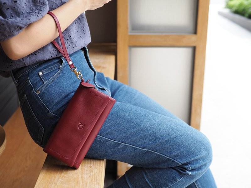 Mousse wallet (Burgundy): Long wallet, cow leather wallet, dark red - 皮夹/钱包 - 真皮 红色