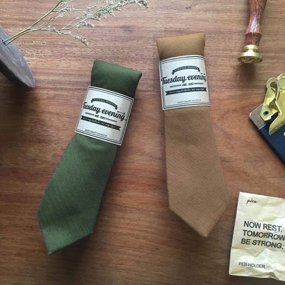 Neck Tie Green | Brown Cotton - 领带/领带夹 - 棉 多色