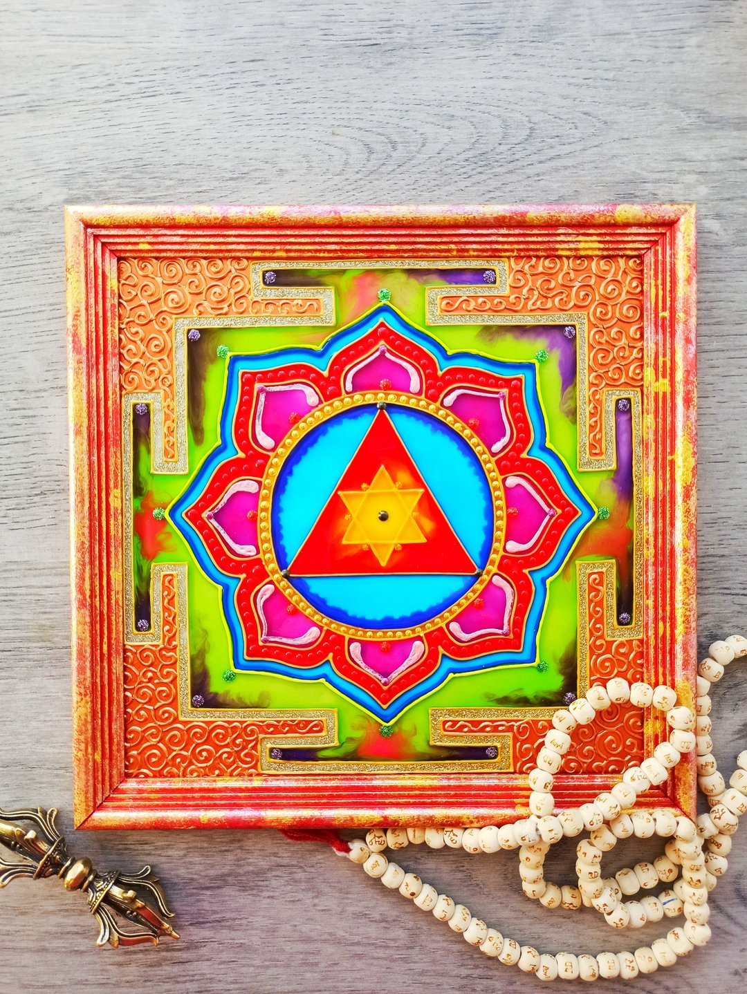 手绘Shri Ganesha yantra神圣几何墙艺术精神禅宗吠陀 - 墙贴/壁贴 - 玻璃 多色