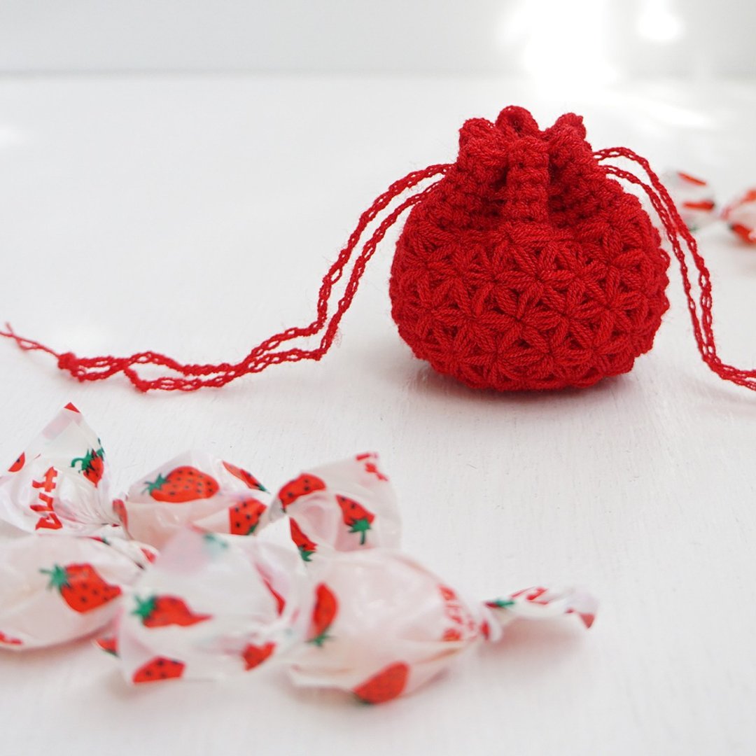 Ba-ba handmade  Crochet Drawstring mini-mini-mini bag  No.KPPPR10 - 化妆包/杂物包 - 其他材质 红色