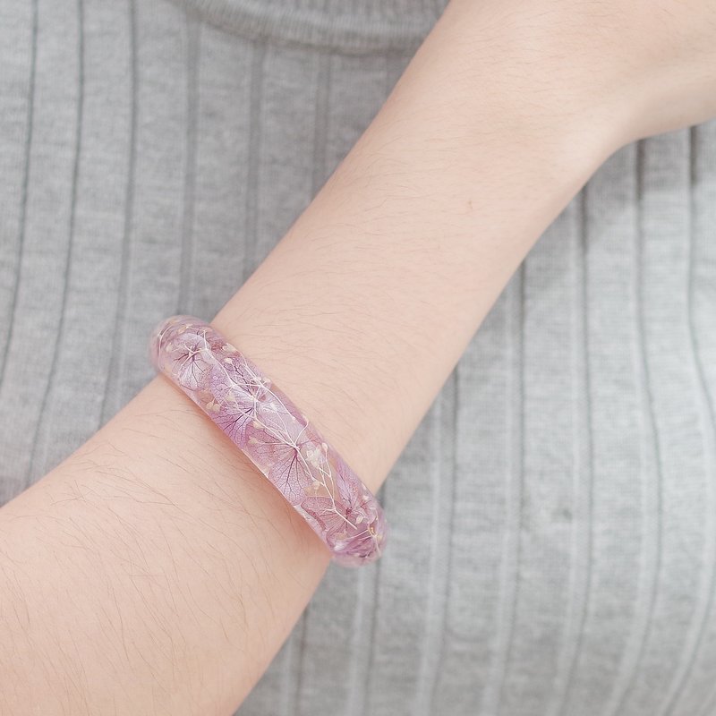 花说・浪漫薰衣草紫 - 绣球花真花手镯・紫色系・干燥花永生花 - 手链/手环 - 植物．花 紫色