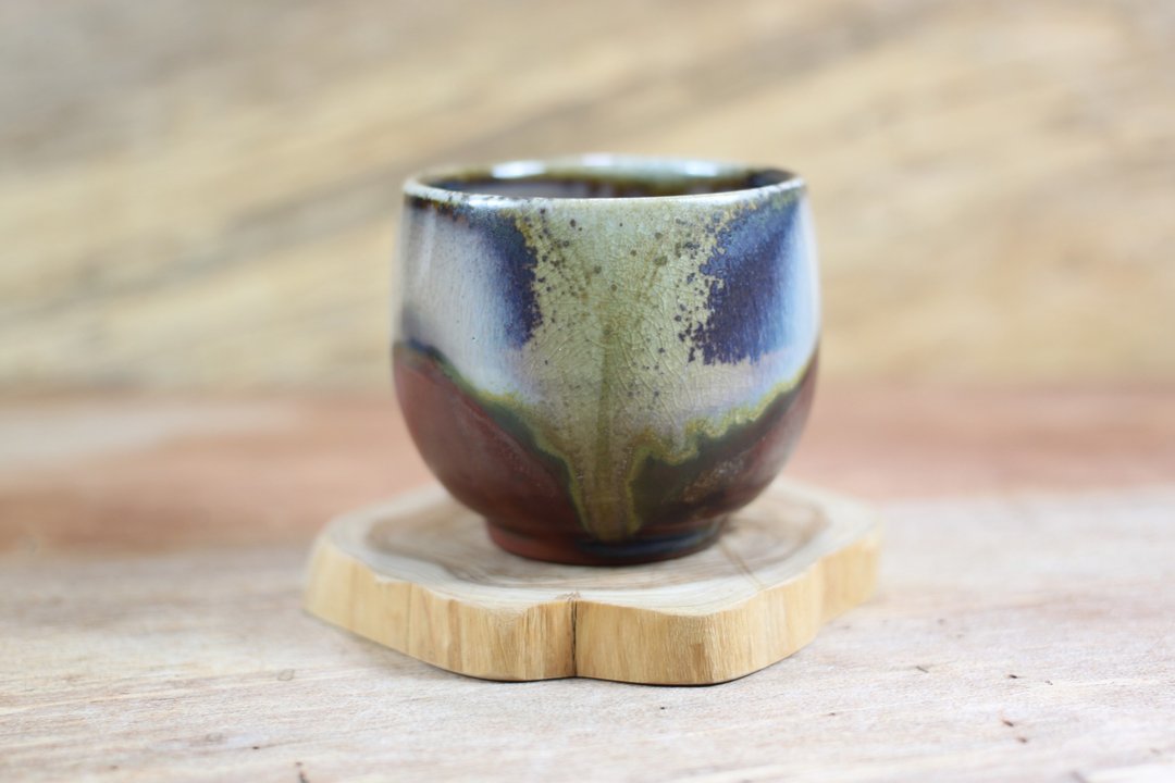 【台湾制造】天目釉 落灰 中圆柴烧茶杯 名家叶敏祥手工作品 - 茶具/茶杯 - 陶 
