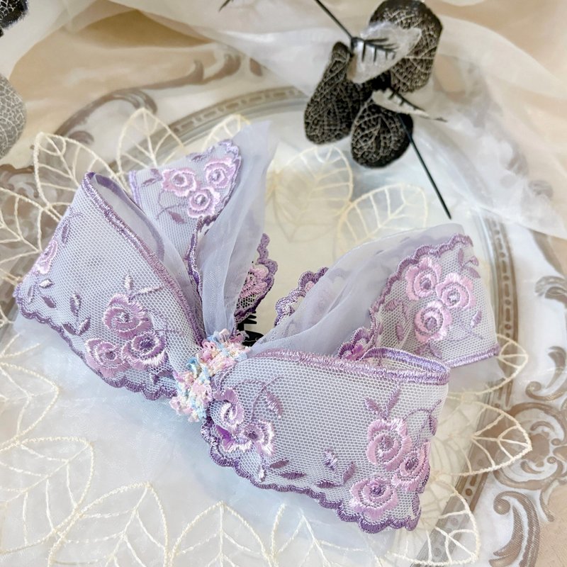 浪漫紫绣花透纱鲨鱼夹 香蕉夹 大肠圈发圈 马尾夹 抓夹 边夹 发夹 - 发饰 - 其他材质 紫色