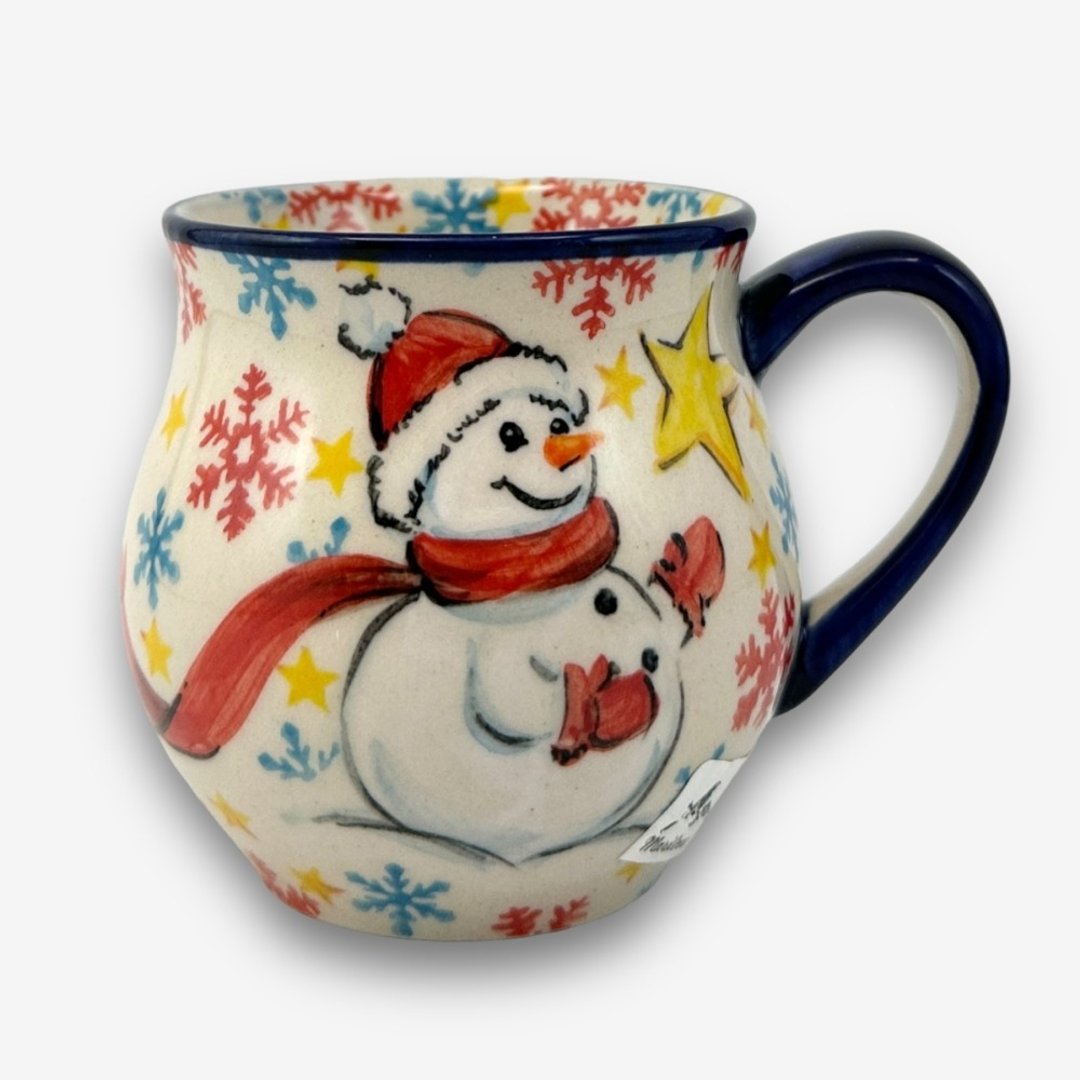 波兰手绘手工陶-胖胖杯 220ml 红围巾雪人系列 限量版 - 其他杯子 - 陶 红色