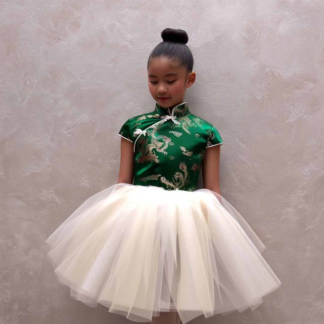 绿宝石色和服缎面连衣裙 适合小孩子 象牙色裙子 - 童装礼服/连衣裙 - 其他材质 多色