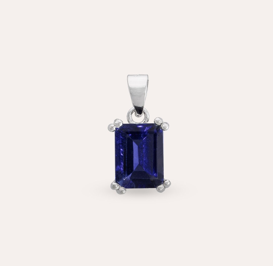 AND 堇青石 蓝色 紫色 长方 6*8mm 坠子 经典系列 Emerald P 天然 - 项链 - 银 蓝色