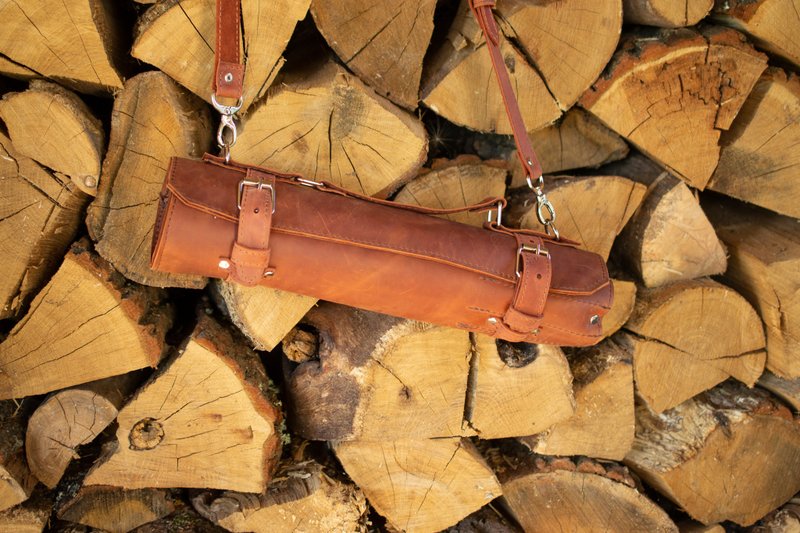 刀袋、个性厨师刀袋、皮革工具卷 - 菜刀/刀架 - 真皮 咖啡色