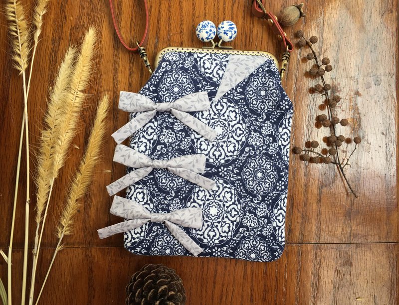 阿尔卑斯女儿 手机零钱包 长夹 口金包 斜背包 侧背包 肩背包 - 侧背包/斜挎包 - 棉．麻 蓝色