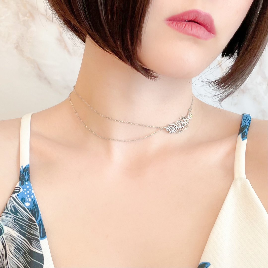 银色 / 幸运羽毛 / 羽毛颈链 SV068S - 项链 - 其他金属 银色