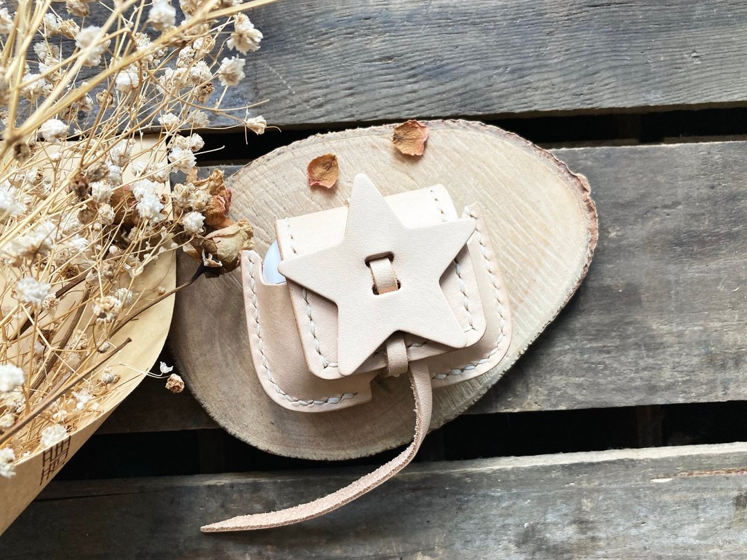 星形AirPods Pro保护套 皮革材料包 好好缝 植鞣 DIY 手工皮革 - 皮件 - 真皮 咖啡色
