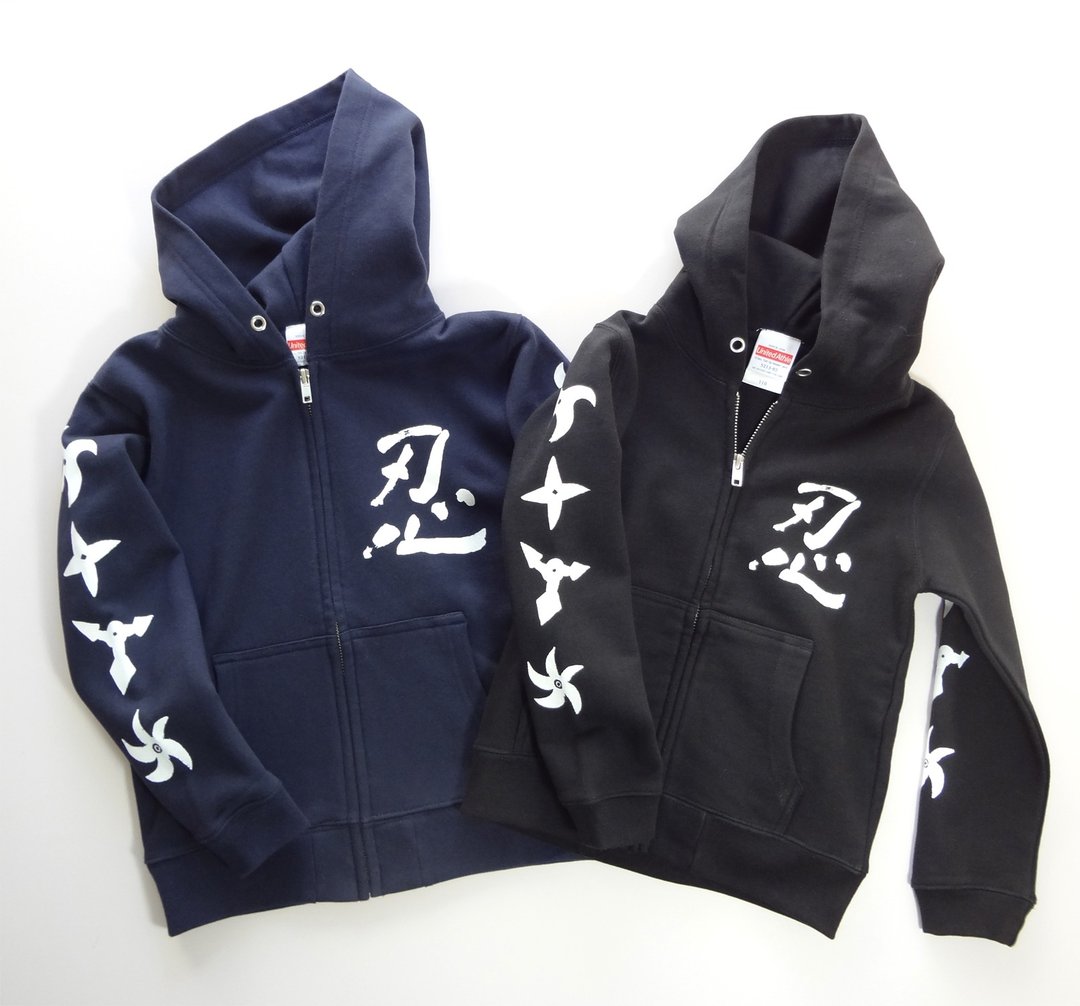 忍者忍者儿童与成人拉链连帽衫 110 130 150 S M L XL 黑色 - 童装上衣 - 棉 黑色