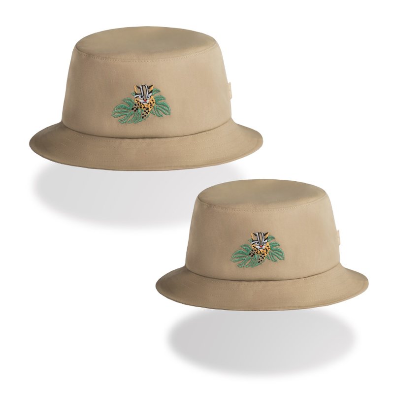 大人+小孩亲子同款_卡其色调节渔夫帽-吸湿排汗 柔软 动物刺绣 - 帽子 - 环保材料 