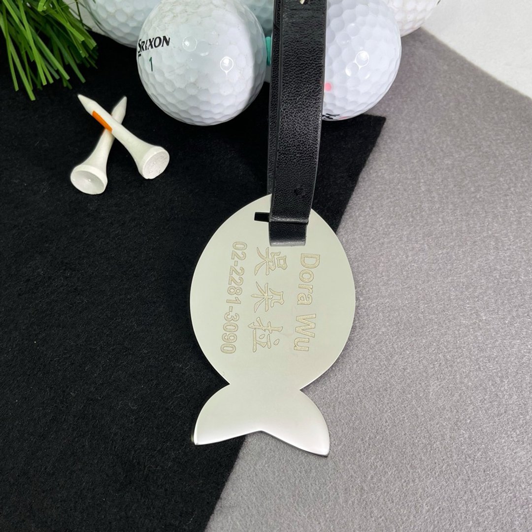 【FulgorJewel】定制化高尔夫球袋姓名牌 年年有鱼造型 免费刻字 - 行李吊牌 - 不锈钢 银色