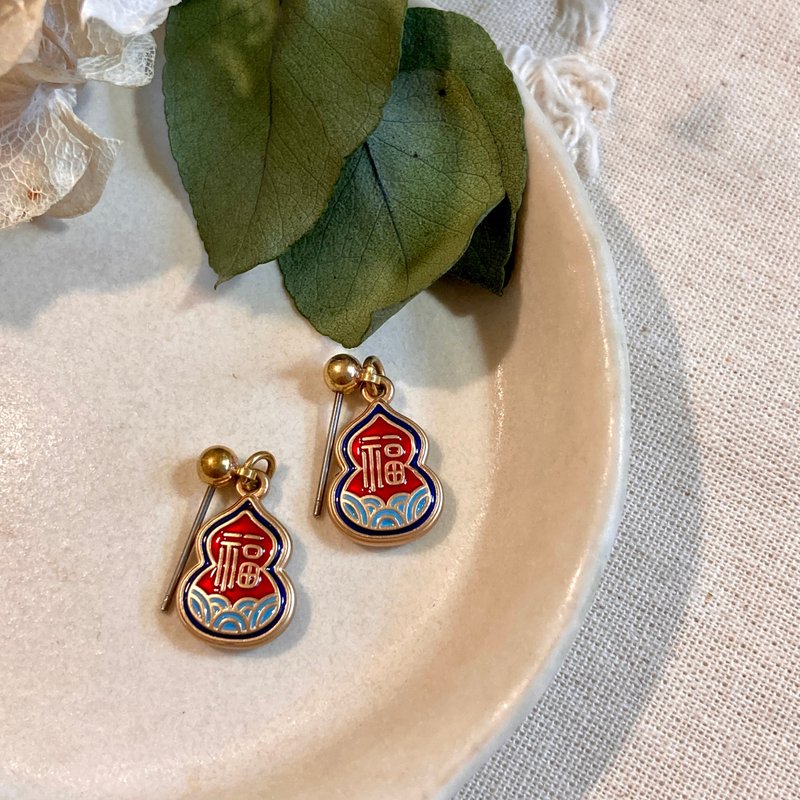 老林杂货 | 小福芦耳环 (针式 / 夹式) - 耳环/耳夹 - 铜/黄铜 金色