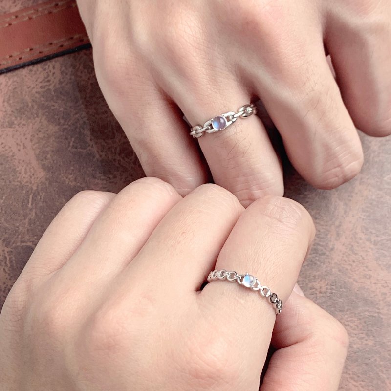 月光石925纯银相链相恋情侣对戒 - 戒指 - 宝石 蓝色