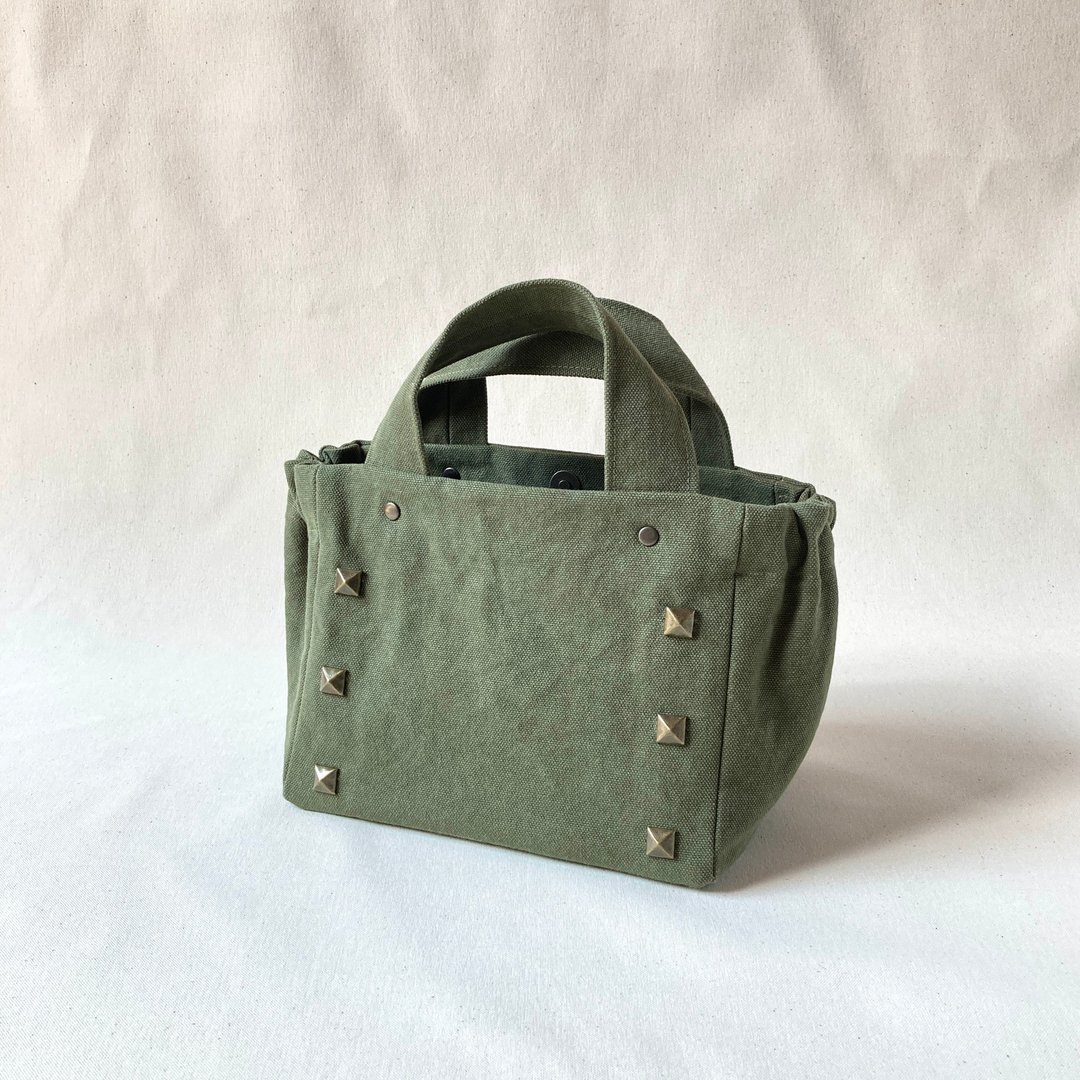 Gather Tote Mini Studs 卡其绿 8 号帆布 迷你托特午餐包 - 手提包/手提袋 - 棉．麻 绿色