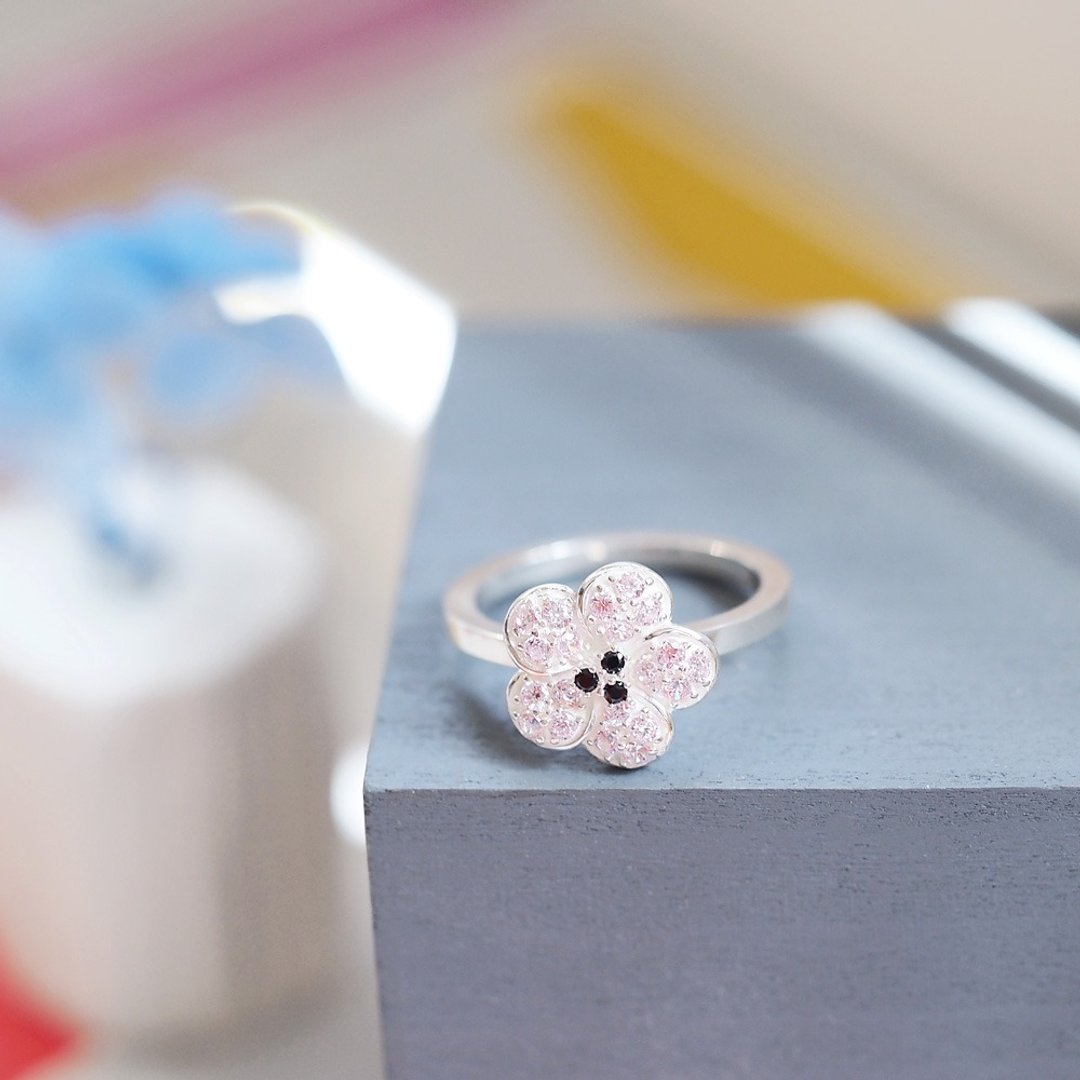 Pink Sakura Ring Silver 925 - 戒指 - 其他金属 粉红色