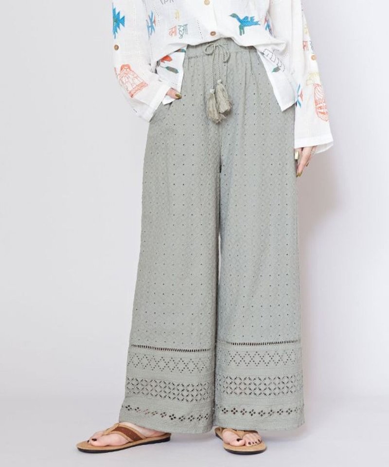 【热门预购】刺绣蕾丝棉质直筒长裤 (3色) IRF-5202 - 中性裤装 - 棉．麻 