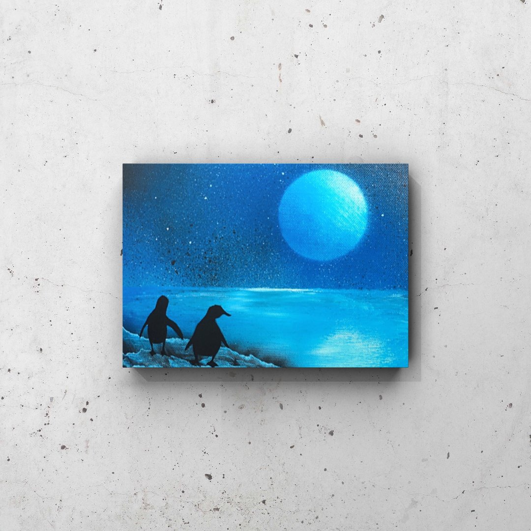 Penguin brothers canvas panel landscape painting - 海报/装饰画/版画 - 棉 蓝色