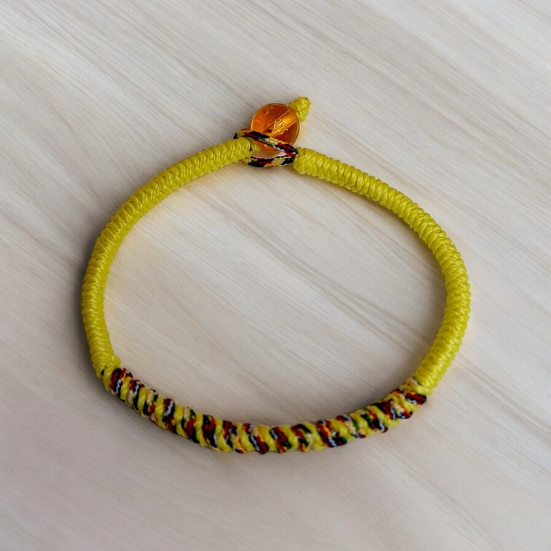 六字箴言平安手环  五色线金刚结  螺旋扣珠款 | 黄 - 手链/手环 - 其他材质 黄色