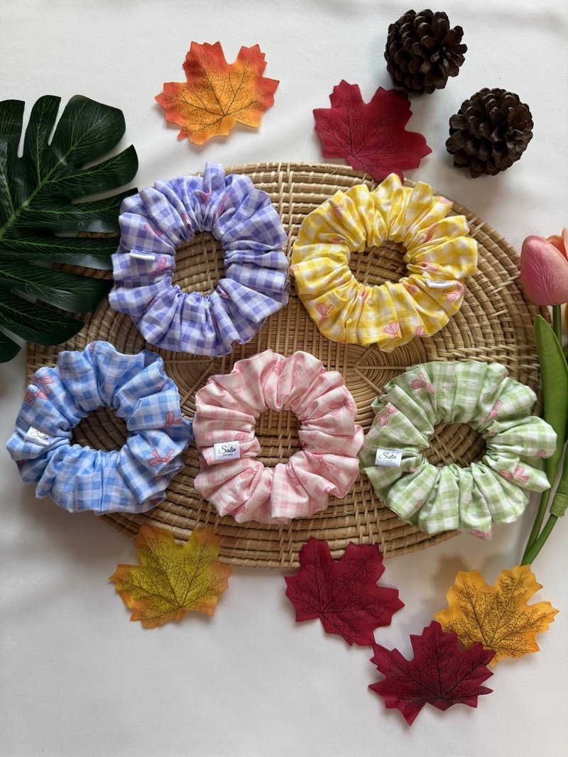 格纹蝴蝶结棉质发圈 - 发饰 - 棉．麻 