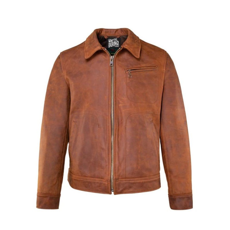 复古经典棕色真牛皮皮夹克外套 - 男装外套 - 真皮 咖啡色