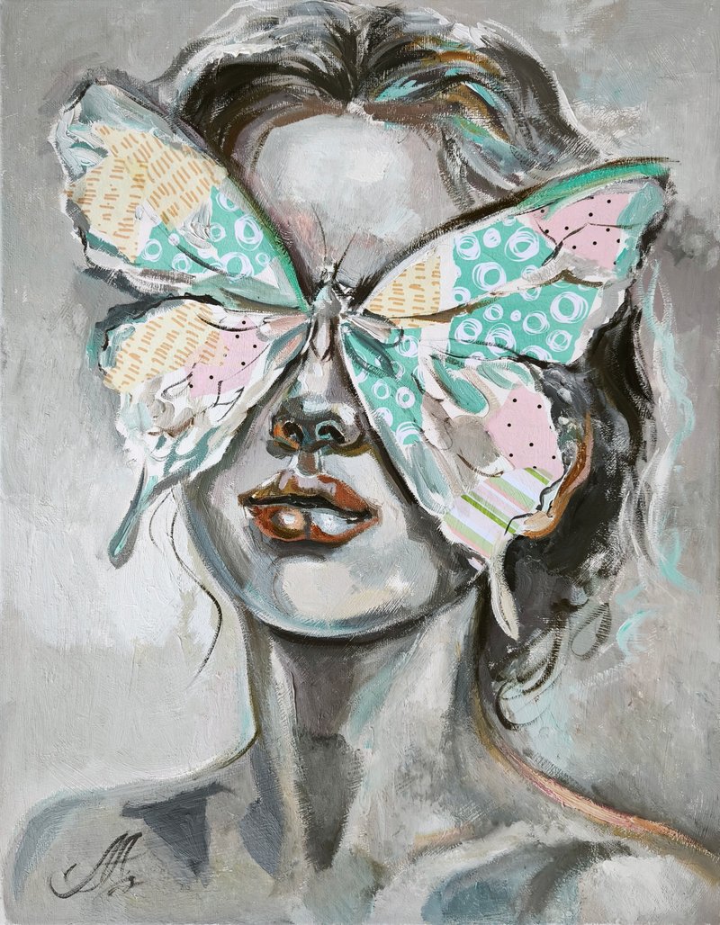 彩色微型画他画布迷你油画贗品艺术品 - 墙贴/壁贴 - 其他材质 灰色