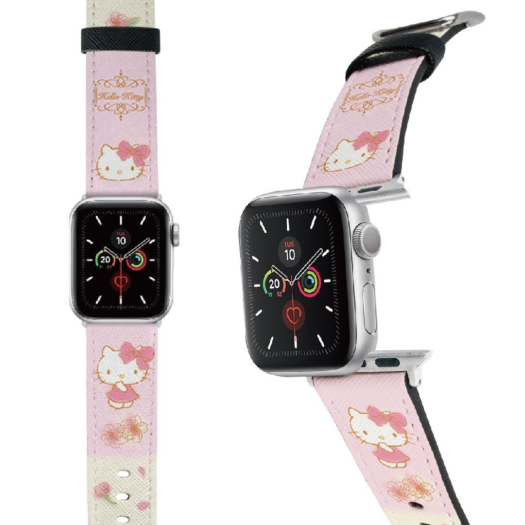 【Hong Man】三丽鸥 Hello Kitty Apple Watch 皮革表带 KT樱花雨 - 表带 - 人造皮革 粉红色