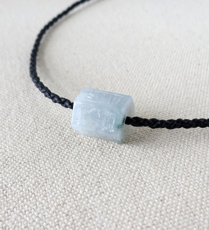 本命年【六字大明咒】微飘花翡翠路路通蚕丝蜡线项链【四股编】 - 项链 - 宝石 绿色