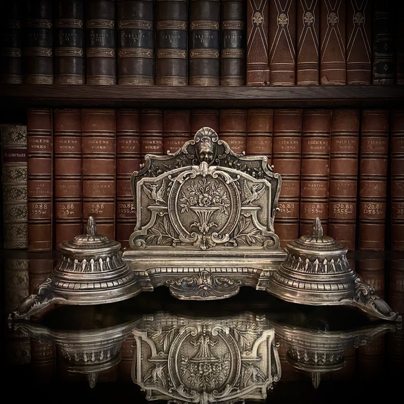 法国19世纪Louis XIV style 太阳王 路易十四儿像黄铜信槽墨水台 - 其他 - 铜/黄铜 卡其色